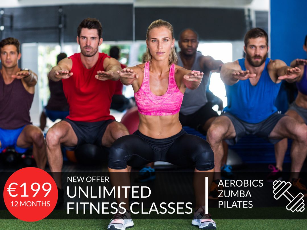 Diverse Group Performing Fitness Exercises in Gym Class