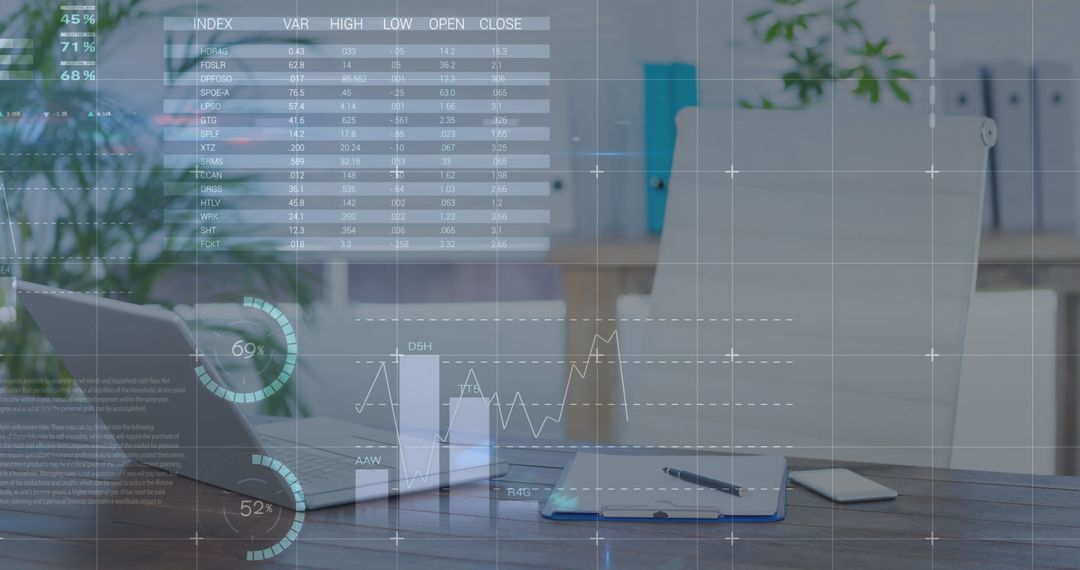 Digital Interface with Financial Charts in Modern Office