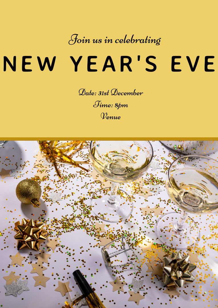 New Year's Eve Party Invitation with Champagne and Confetti