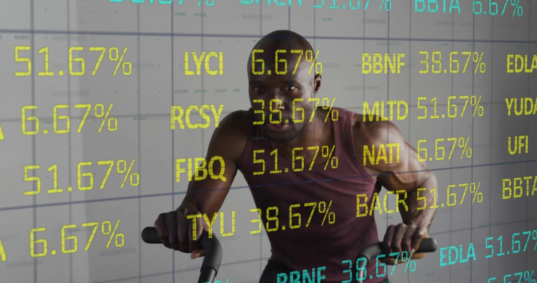 Athletic Man Cycling with Overlaid Data Imagery