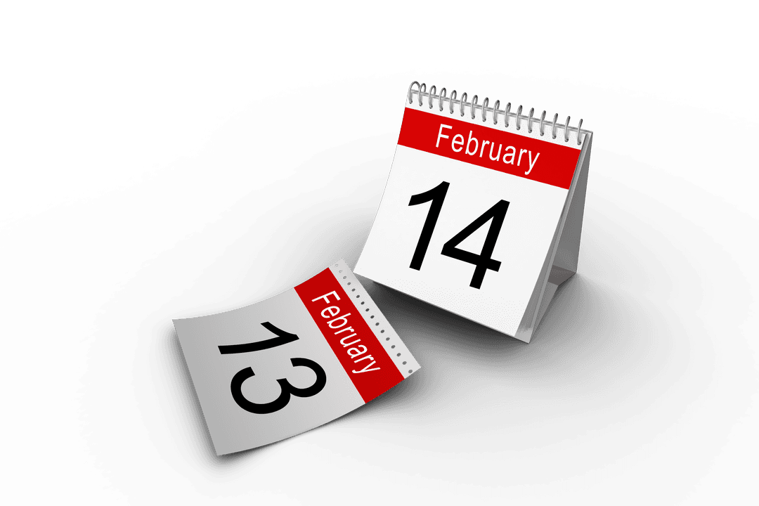 February Calendar Cards on Transparent Background