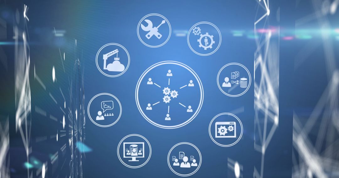 Digital Icons Network on Abstract Blue Background