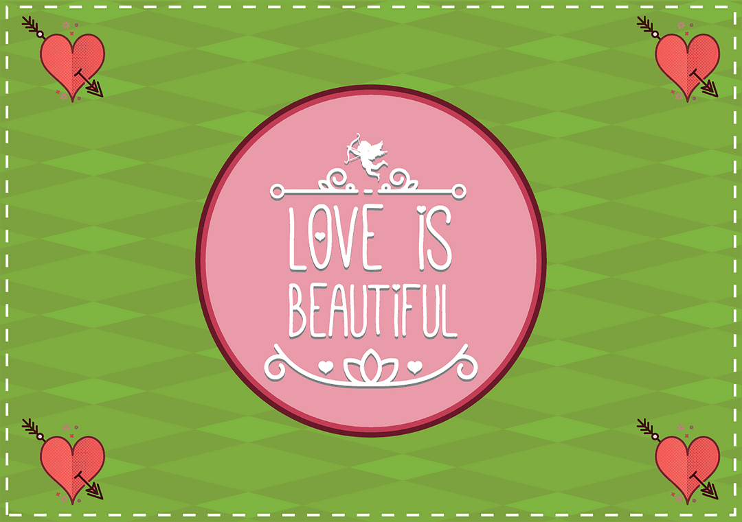 Transparent Love Is Beautiful Text Card on Green Background