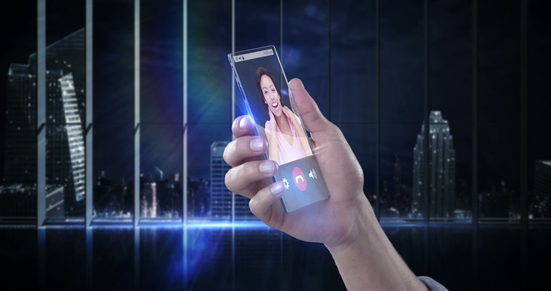 Futuristic Transparent Smartphone Displaying Video Call - Free Images, Stock Photos and Pictures on Pikwizard.com