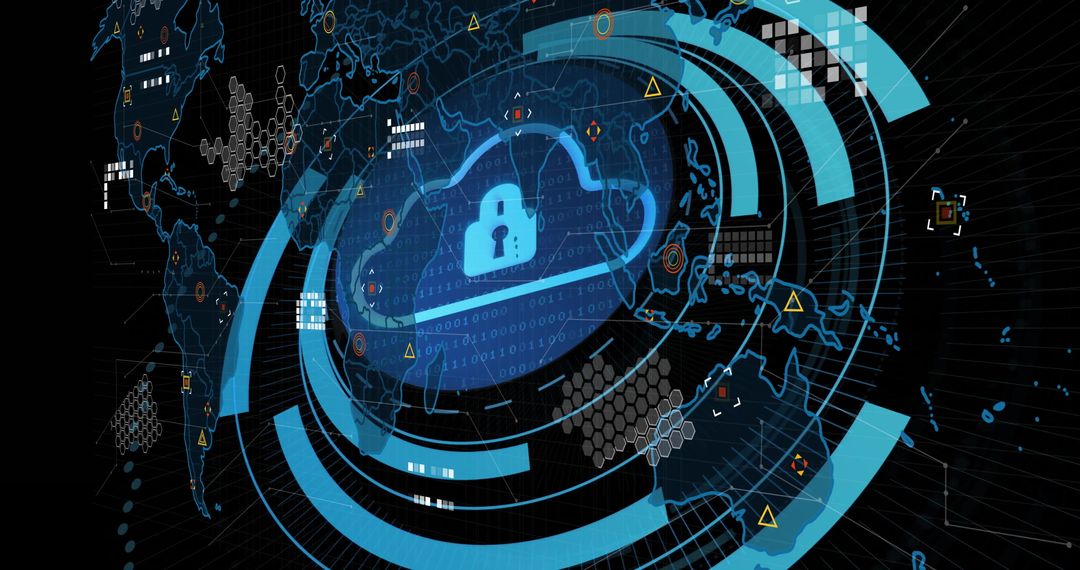 Cybersecurity Cloud Lock Interface on Global Digital Map