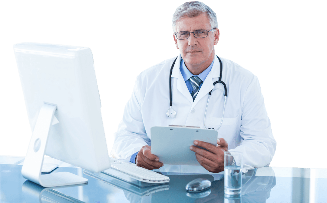 Transparent Doctor in Office with Transparent Background