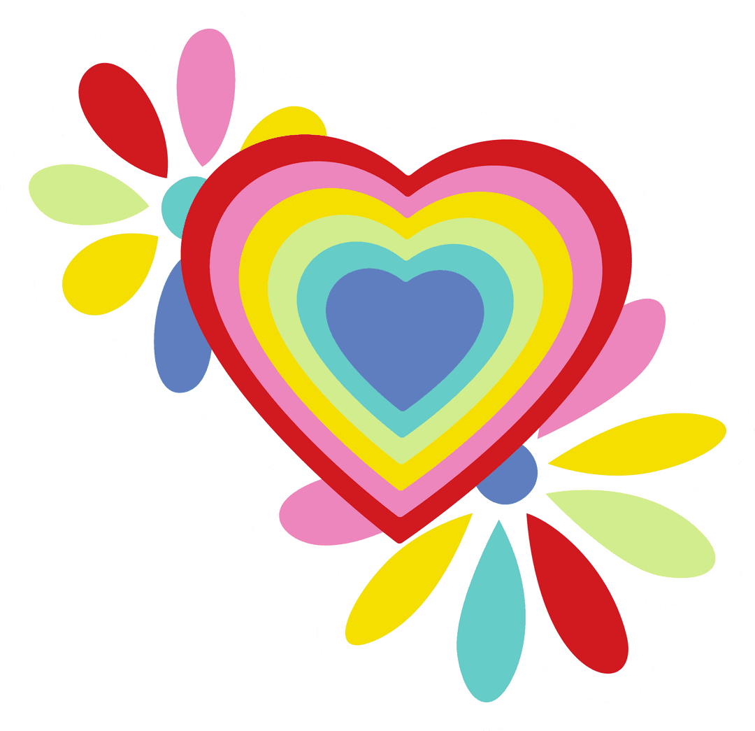 Colorful Rainbow Heart with Petals on Transparent Background