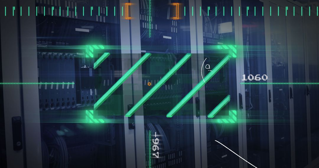 Digital Interface Graphic Overlay on Data Center Servers