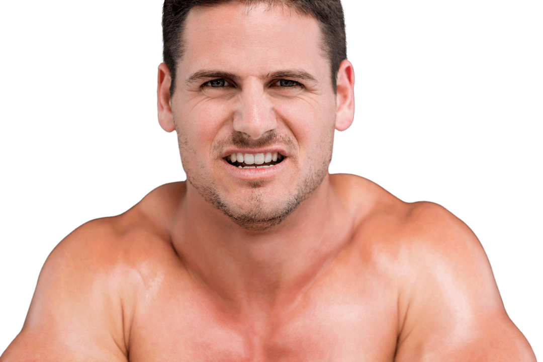Smiling Muscular Caucasian Man on Transparent Background