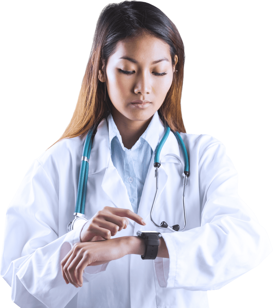 Transparent Image of Asian Doctor Using Smart Watch