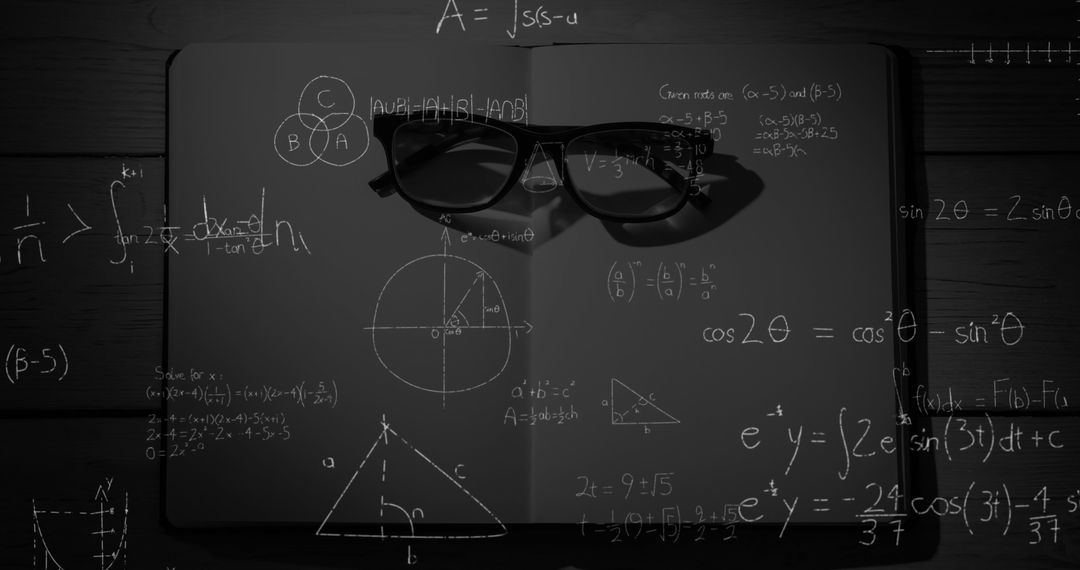Glasses on Notebook With Floating Mathematical Equations