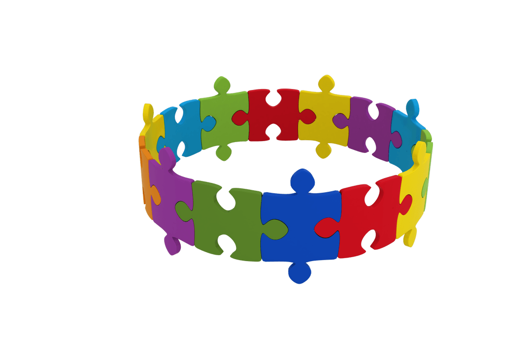 Colorful Jigsaw Puzzle Ring on Transparent Background Symbolizing Unity