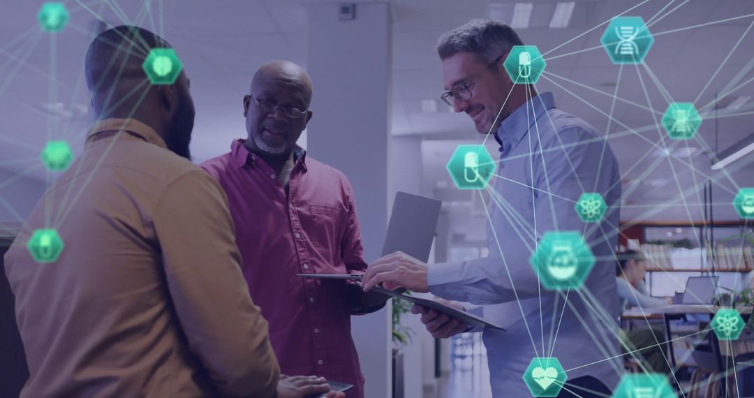 Diverse Team Discussing Conceptual Network Connections in Office