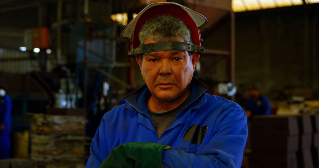 Mature Factory Worker Wearing Protective Gear in Industrial Setting - Free Images, Stock Photos and Pictures on Pikwizard.com