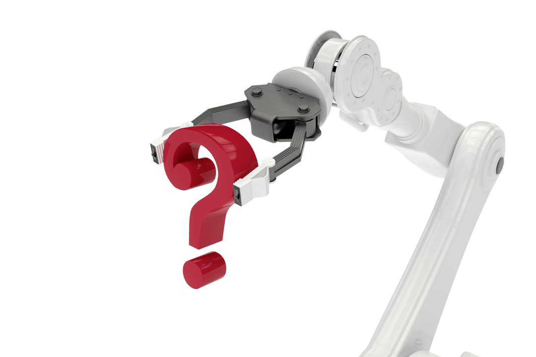 Transparent Robot Arm Holding Red Question Mark