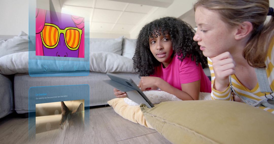 Girls Engaging with Virtual Reality Interface at Home