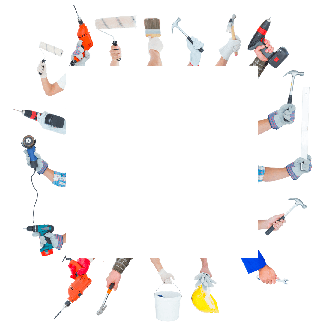 Circle of Professional Handyman Tools on Transparent Background
