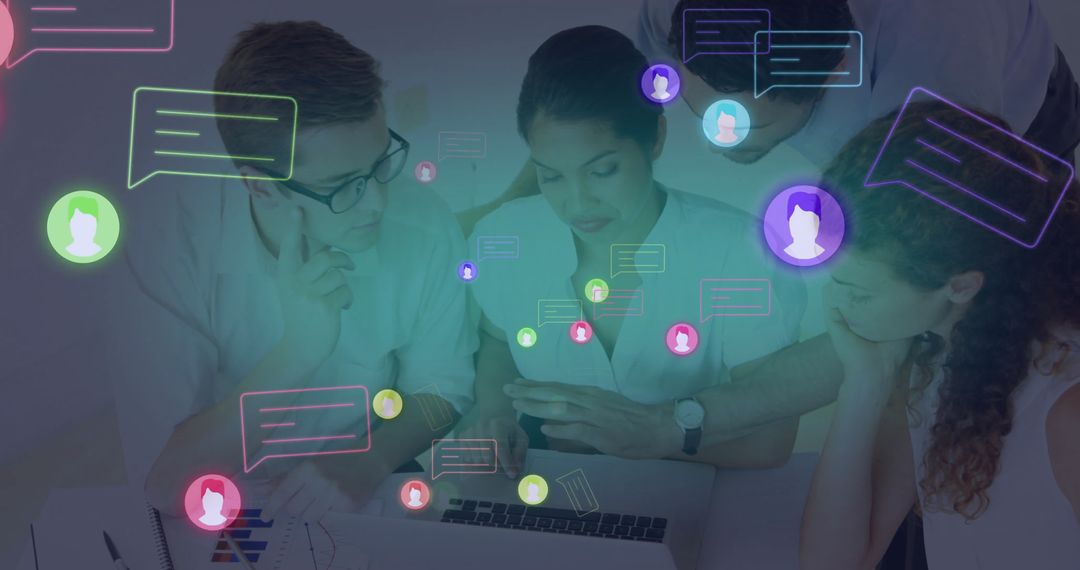 Coworkers Engaging in Technology-Driven Teamwork at Modern Office