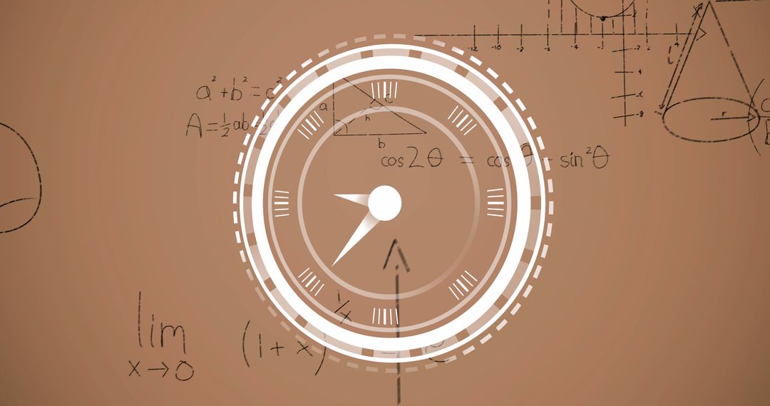 Abstract Clock Illustration Over Math Formulas