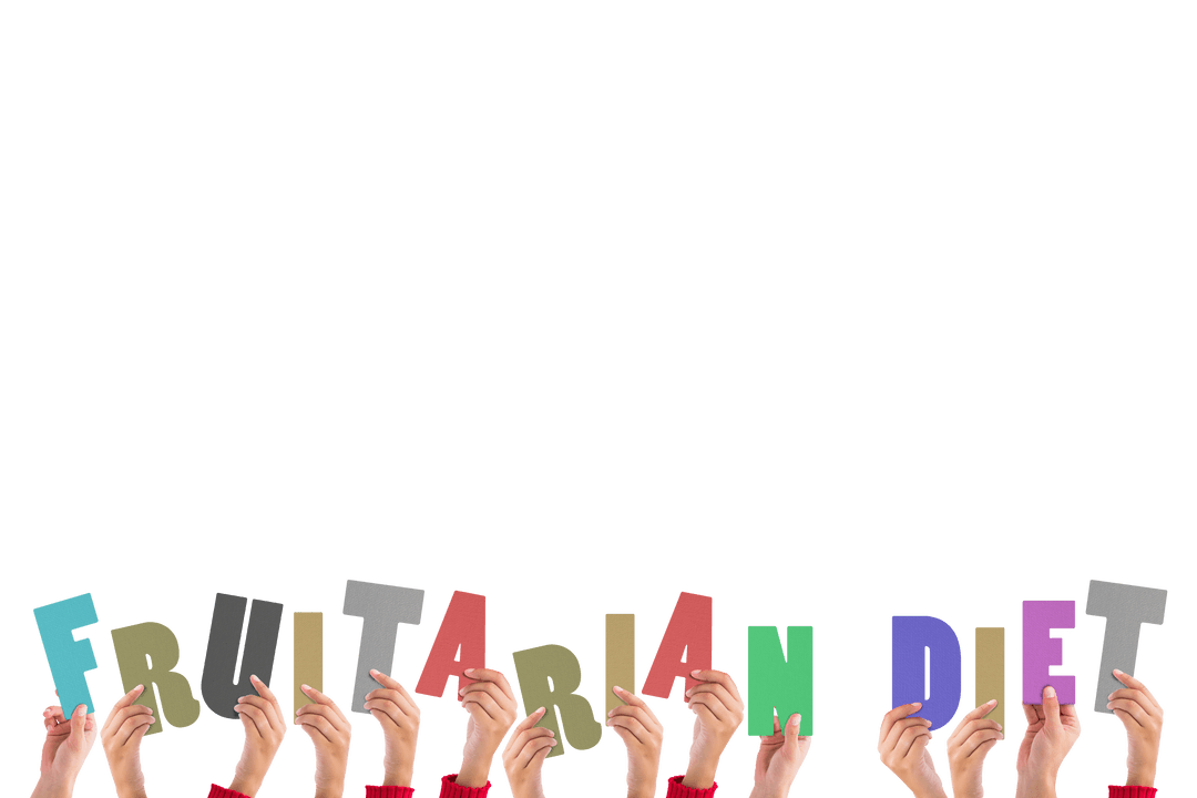 Transparent Hands Holding Fruitarian Diet Letters Collaborative Concept