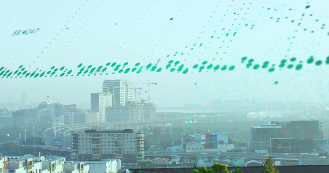 Data Visualization Overlay on Modern Cityscape Background