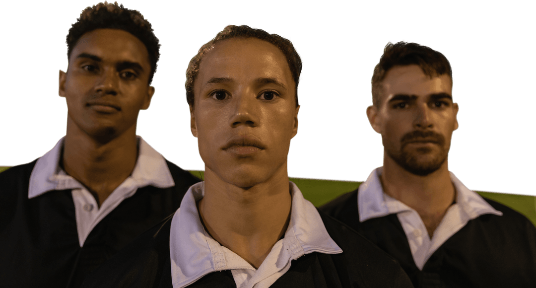 Transparent Portrait of Diverse Male Rugby Team on Field