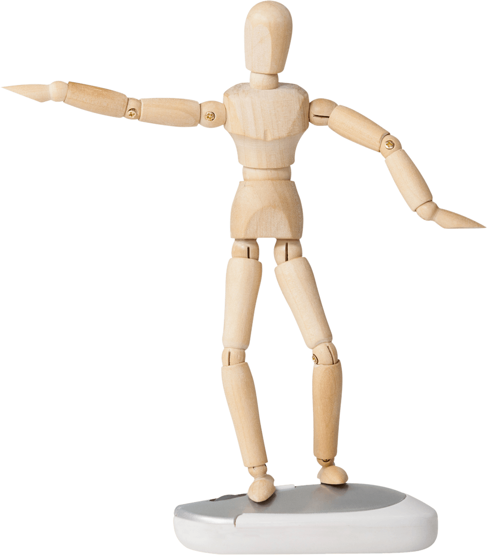 Wooden Figurine Poses on Transparent Computer Mouse