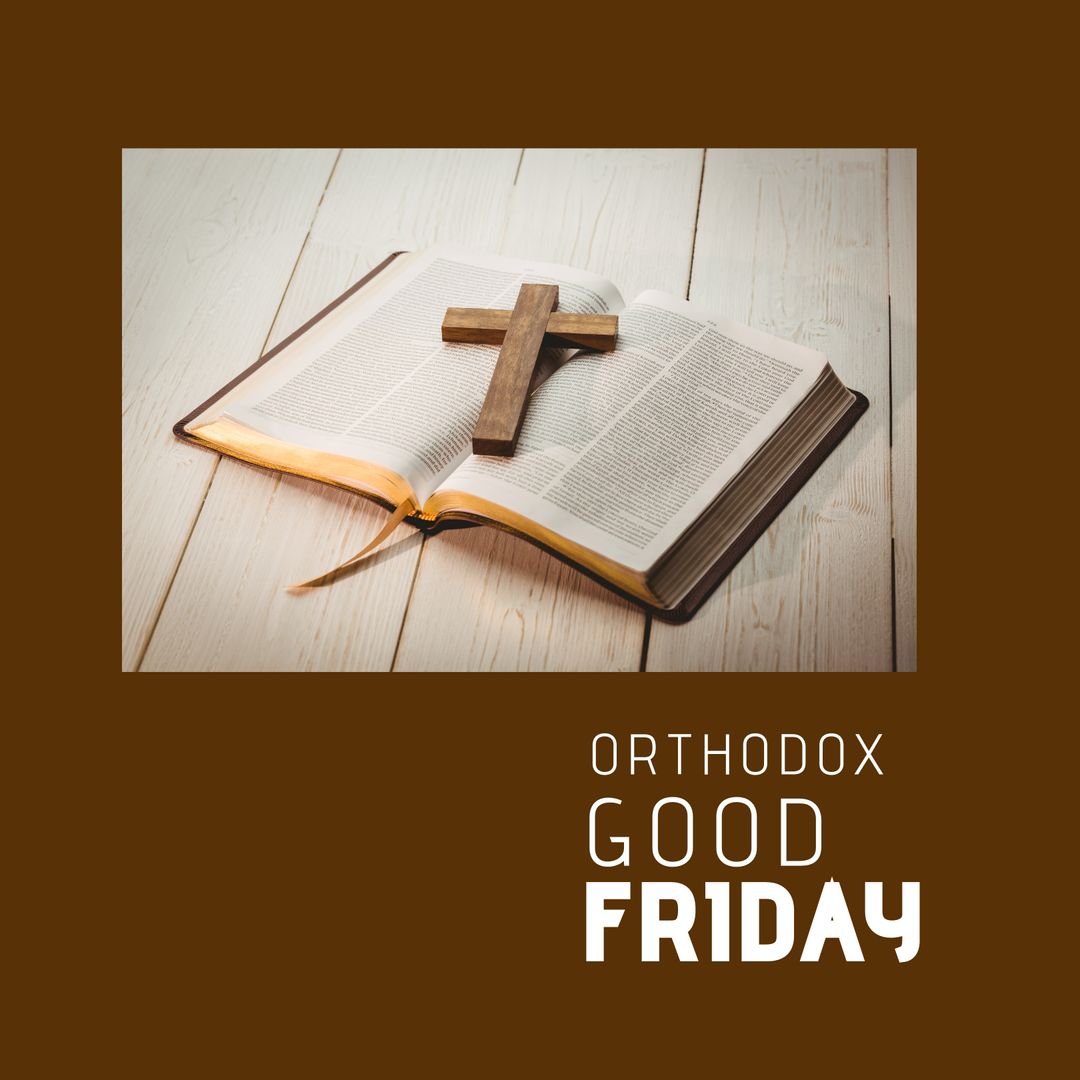 Orthodox Good Friday Message with Open Bible and Wooden Cross on Table - Download Free Stock Templates Pikwizard.com