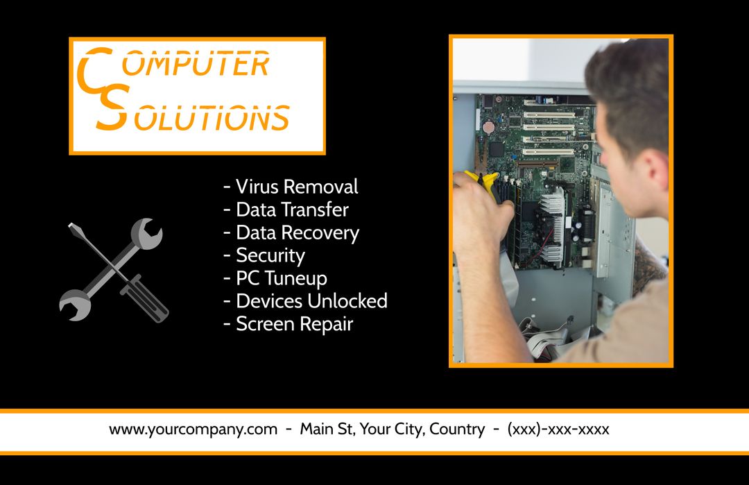 Professional Computer Repair Service Advertisement with Technician - Download Free Stock Templates Pikwizard.com