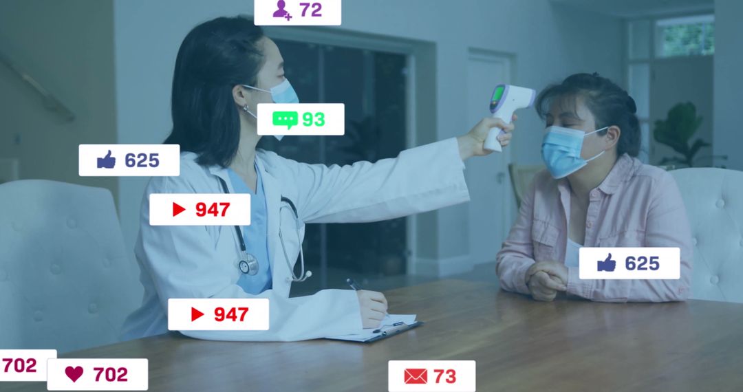 Doctor Measuring Temperature of Patient in Clinical Setting With Digital Devices