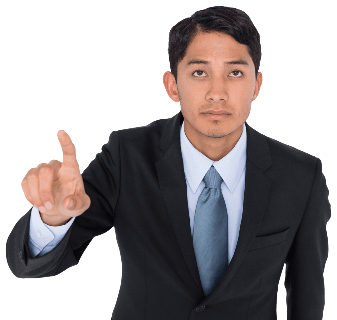Transparent Focused Young Businessman Pointing Forward