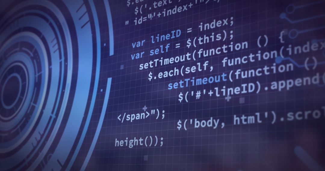 Futuristic Digital Code on Blue Background With Grid Elements