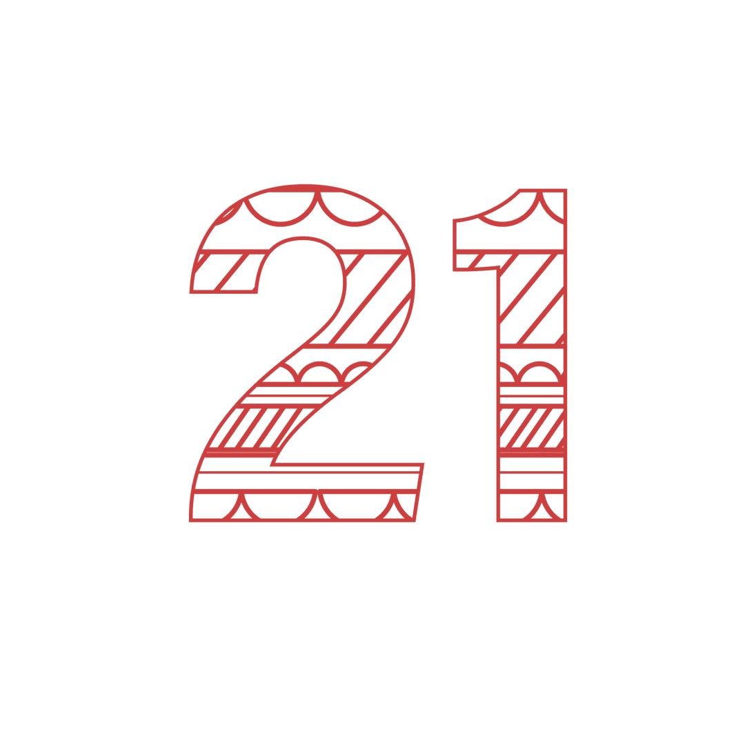 Red Number 21 Illustration on Transparent Background