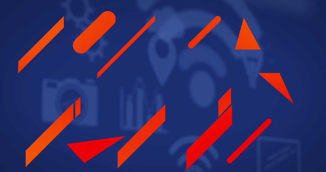 Abstract Tech Art with Floating Geometric Elements on Blue