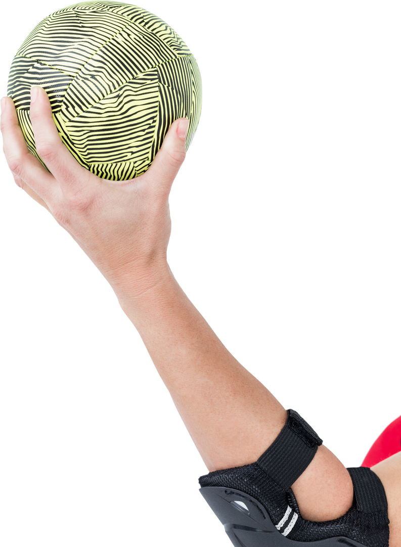 Female Athlete's Hand with Elbow Pad Holding Handball on Transparent Background - Download Free Stock Images Pikwizard.com