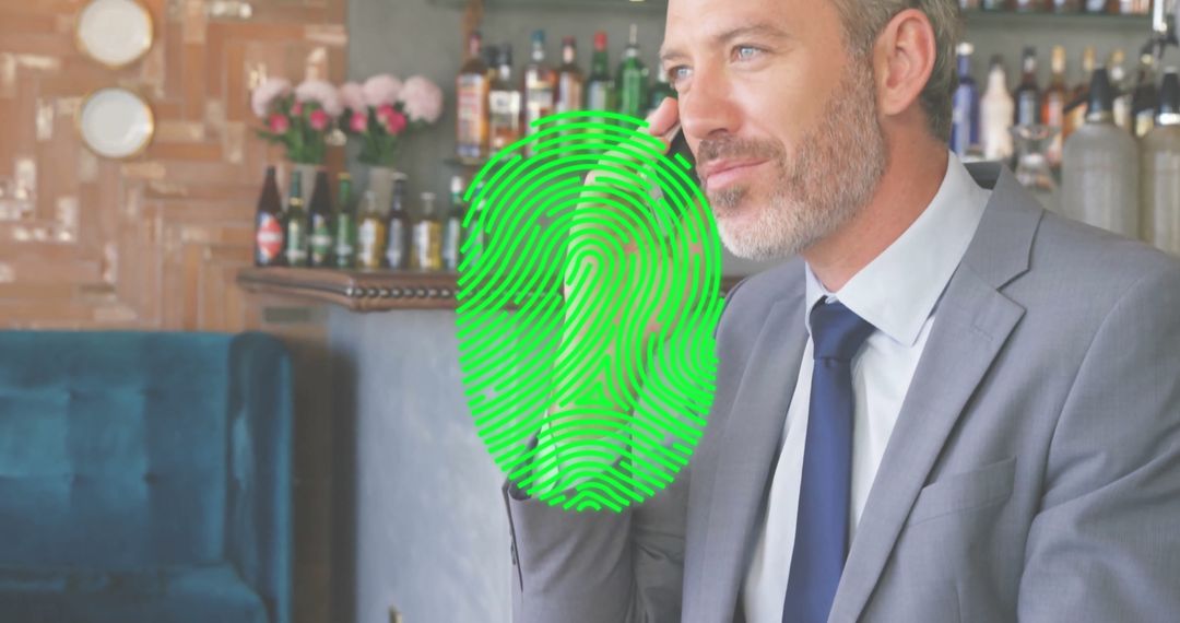 Businessman Discussing Ideas with Futuristic Fingerprint Technology