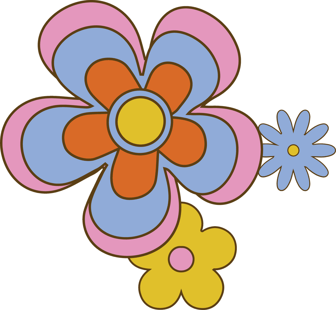 Cartoon Stylized Flower Cluster on Transparent Background