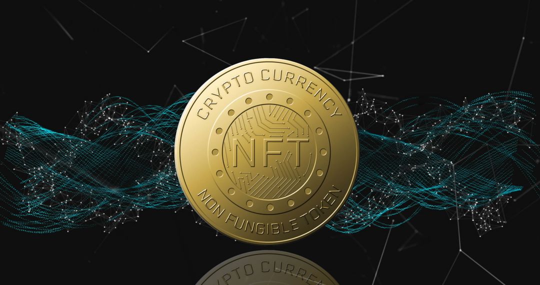 Golden NFT Coin with Digital Network Concept
