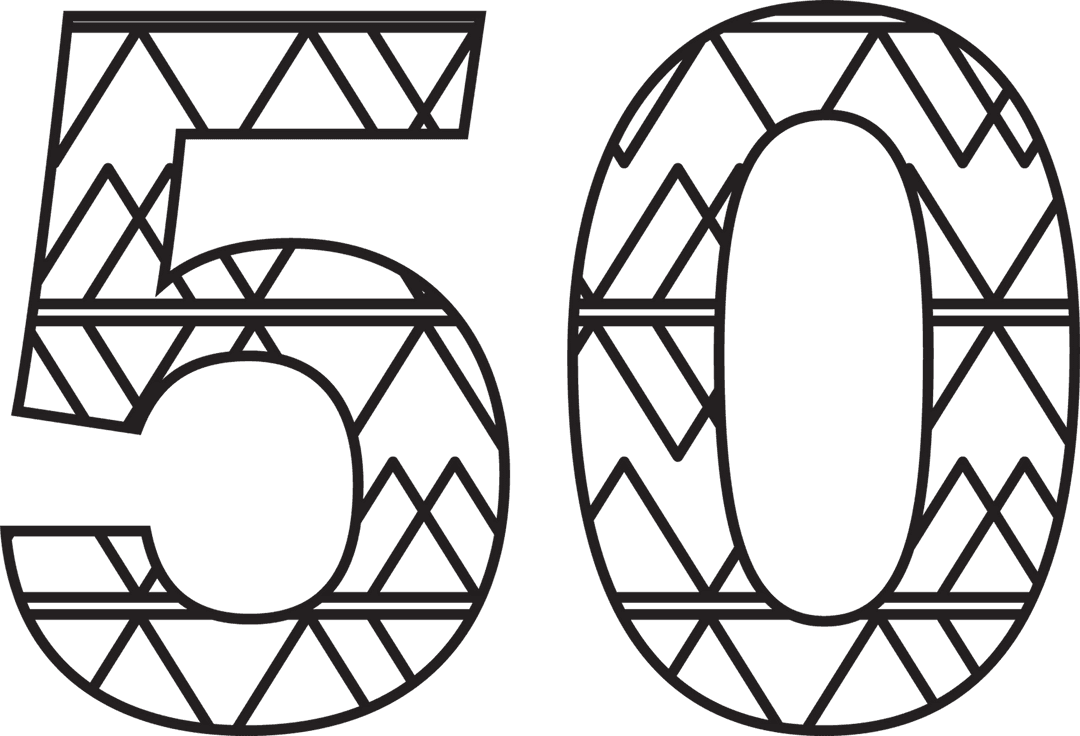 Patterned Number 50 Black Illustration on Transparent Background