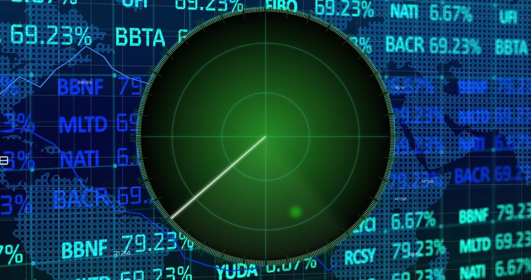Digital Radar Monitoring Over Stock Market Statistics Background