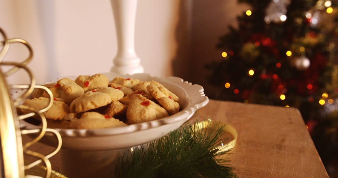 Plate of christmas cookies on wooden table during christmas 4k - Free Images, Stock Photos and Pictures on Pikwizard.com