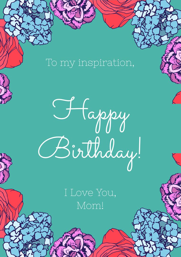 Happy Birthday Card with Floral Design for Mom - Download Free Stock Templates Pikwizard.com