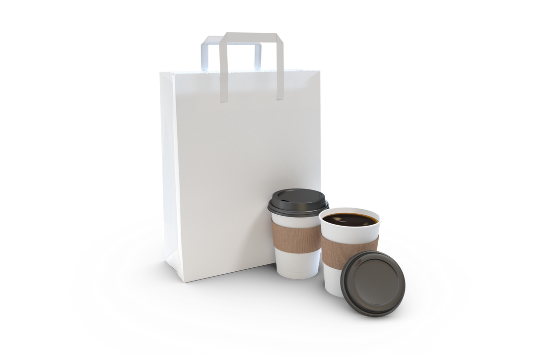 Transparent Disposable Coffee Cups and White Parcel Bag - Download Free Stock Images Pikwizard.com