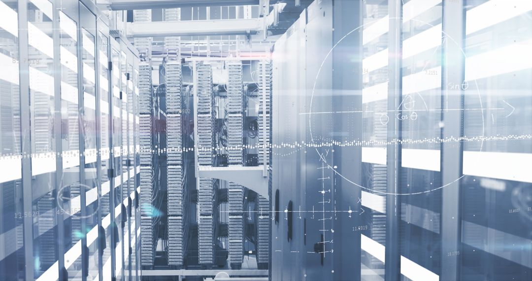 Futuristic Data Center with AR Visualization in Server Corridor