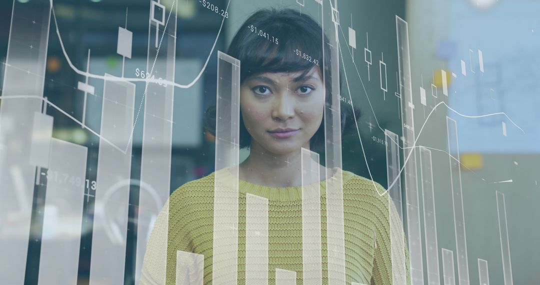 Confident Businesswoman with Digital Data Visualization