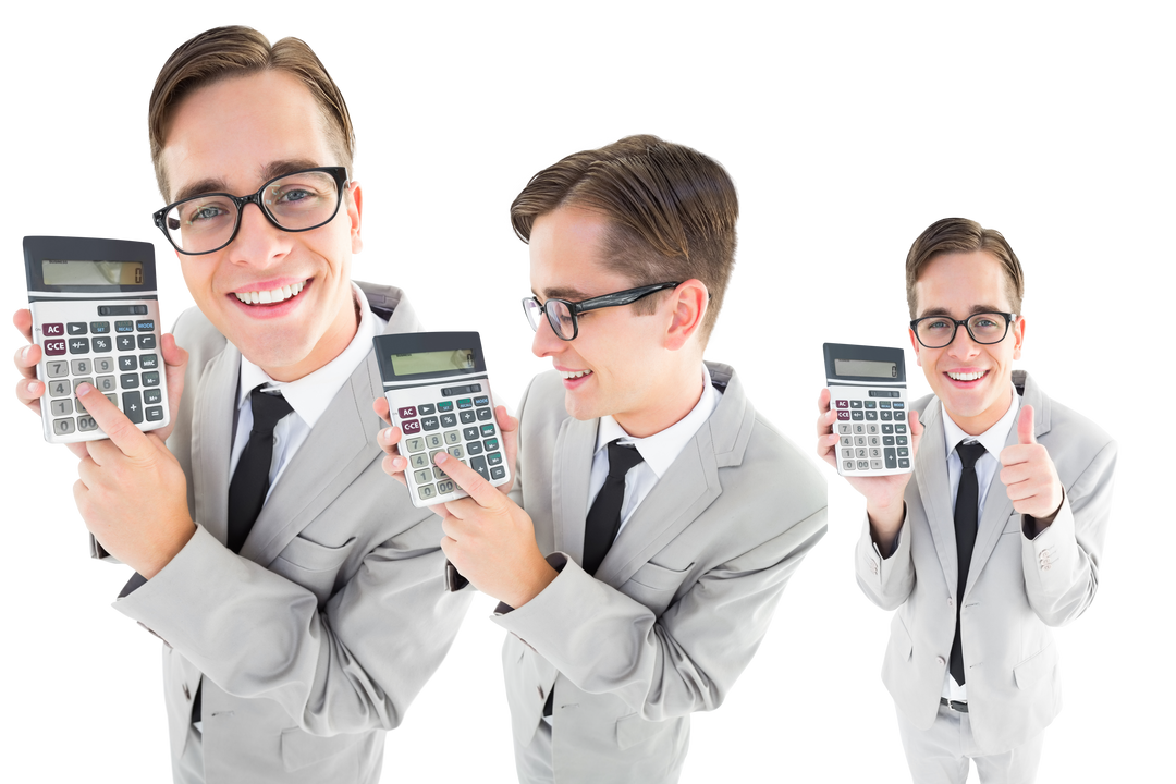 Transparent Background of Businessman Expressing Excitement with Calculator - Download Free Stock Images Pikwizard.com