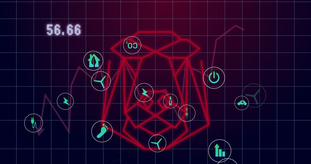 Technology Interface with Red Polygon and Sustainability Icons