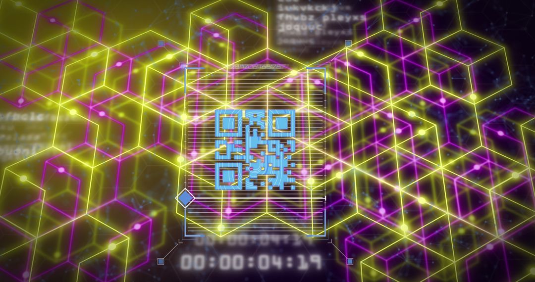 QR Code with Neon Futuristic Digital Processing Visuals