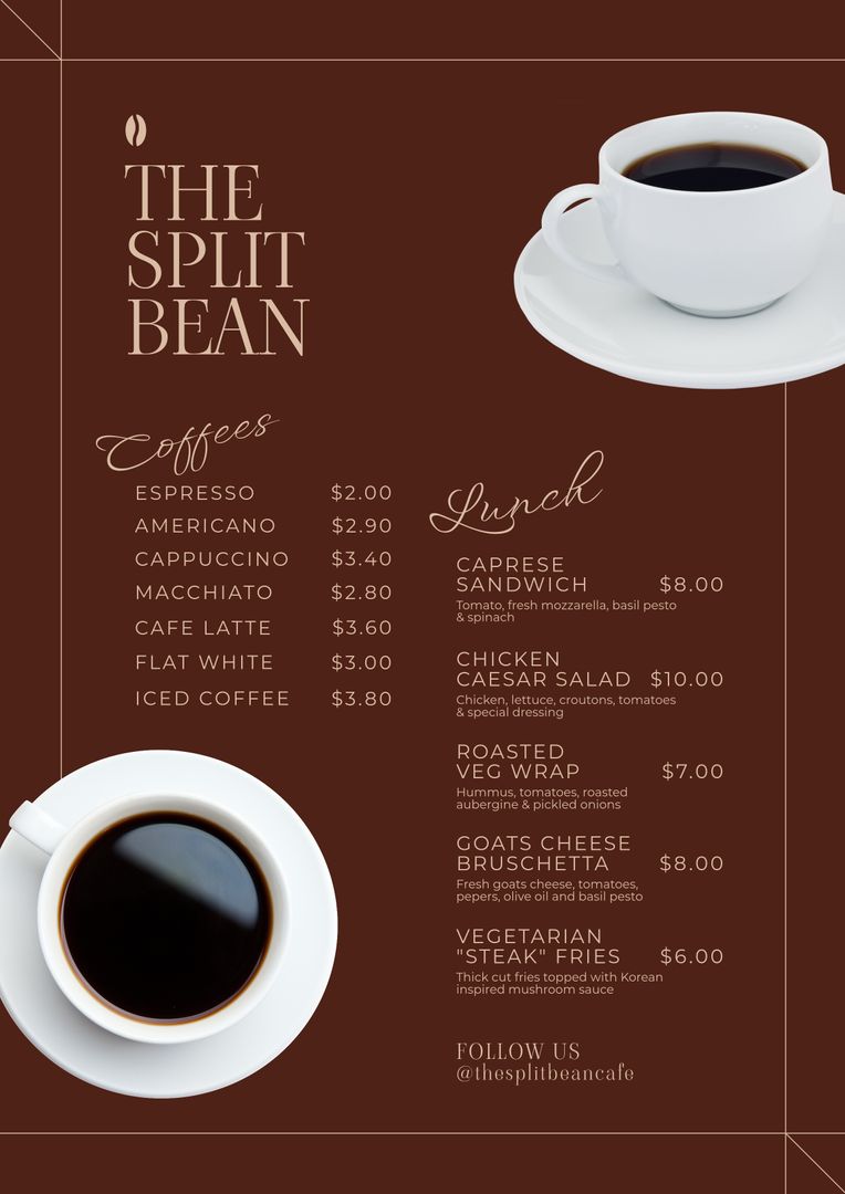 Elegant Café Menu with Classic Coffee Choices - Download Free Stock Templates Pikwizard.com