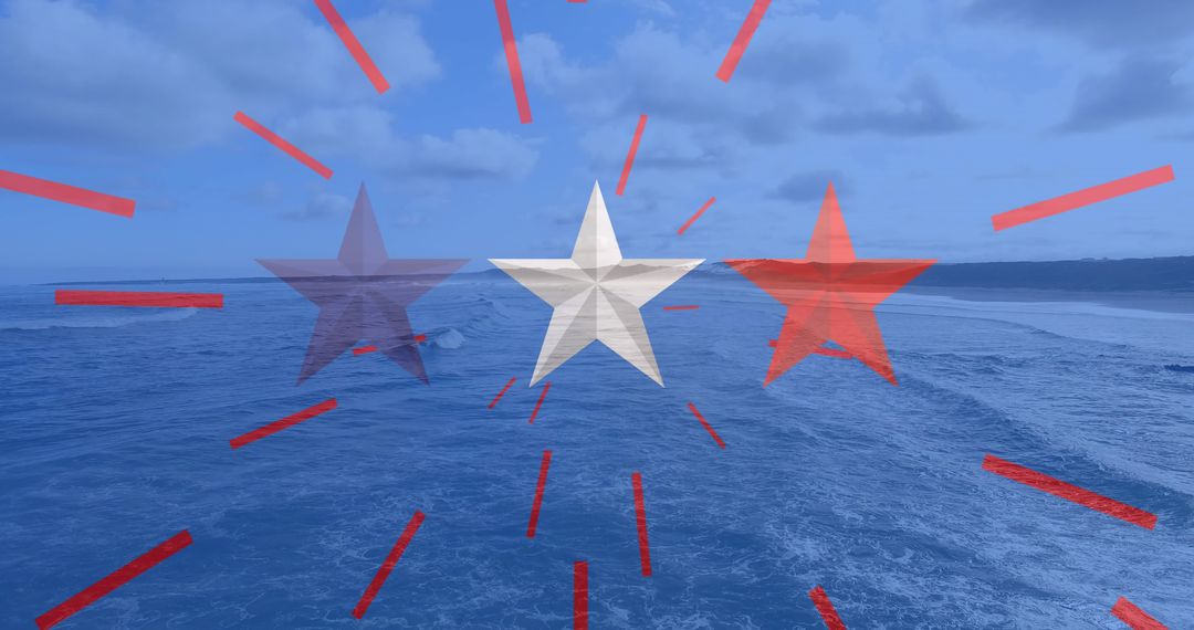 Patriotic Stars with Ocean Background Celebrating Independence